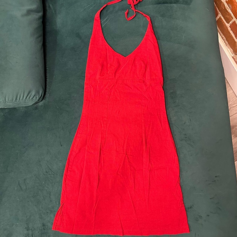 Elegant Red Backless Halter Dress